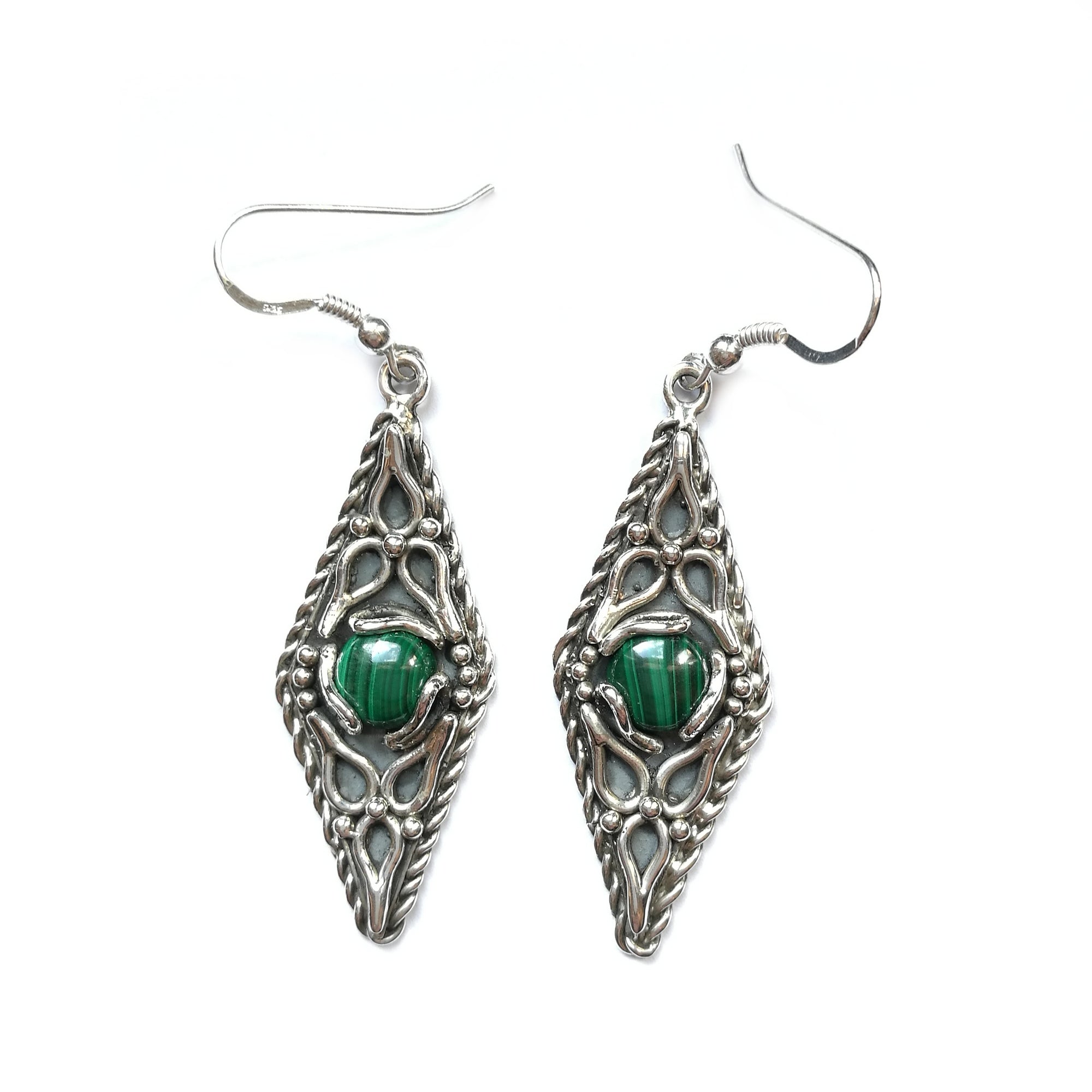 Orecchini a losanga con malachite