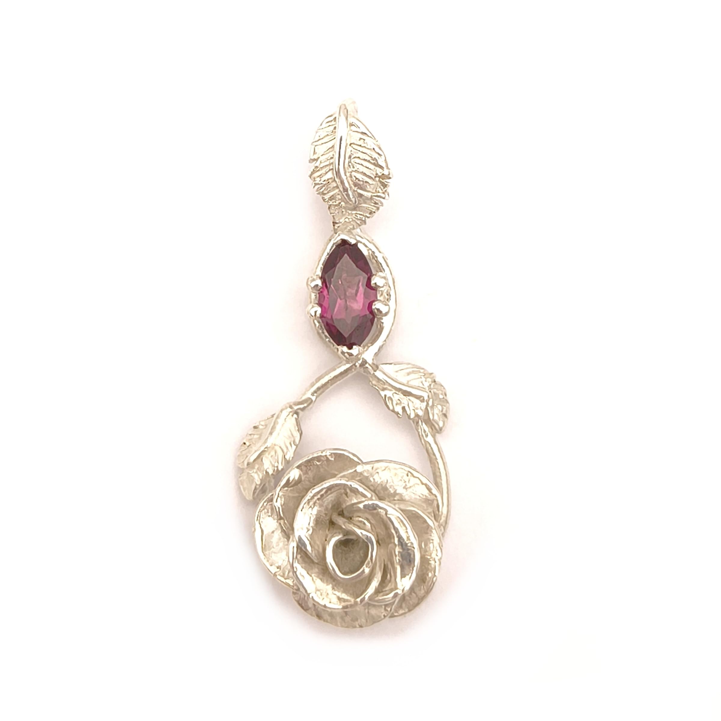Ciondolo Rosa con gemma di rodolite naturale