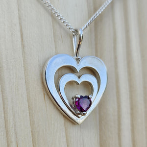 Ciondolo Cuore con gemma di rodolite naturale