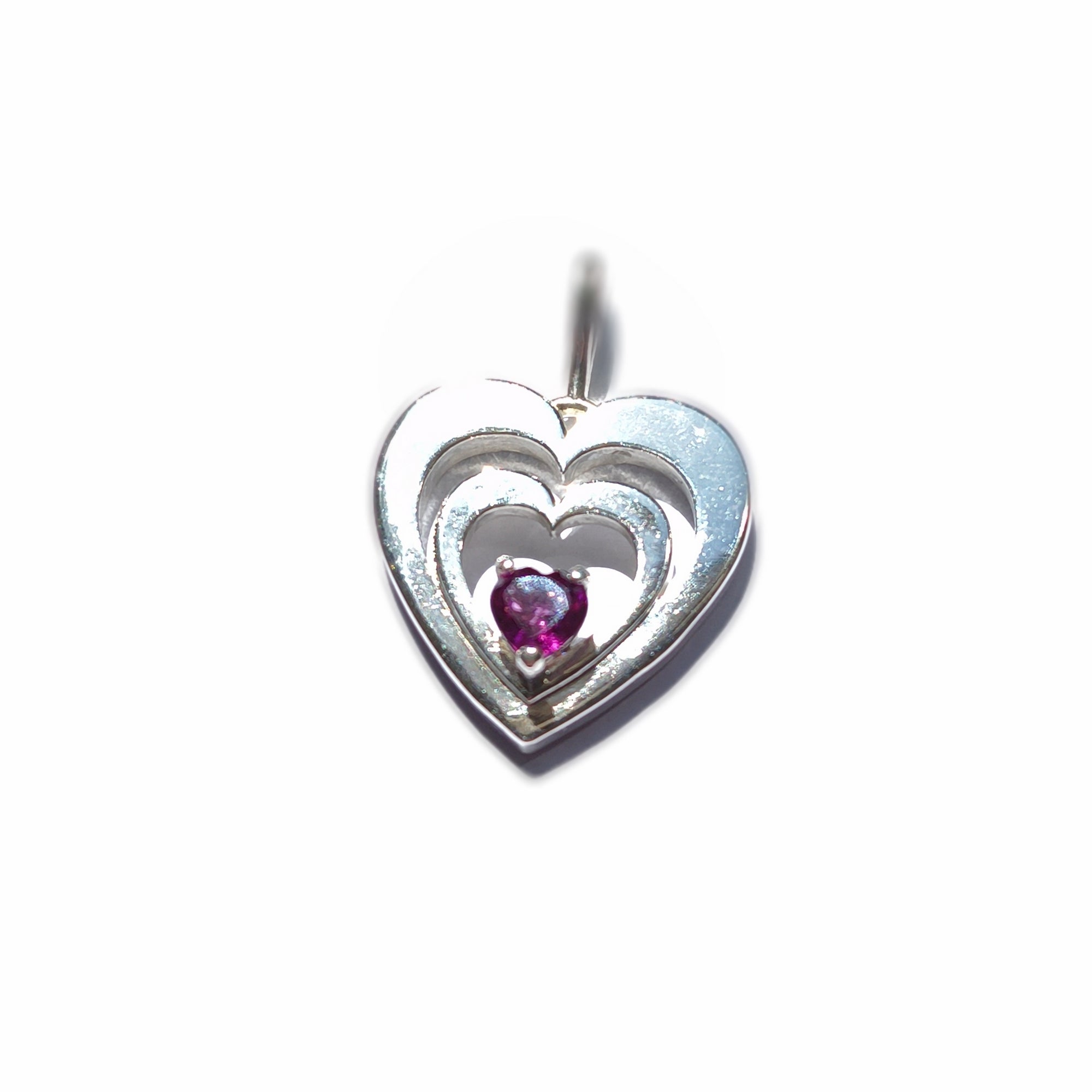 Ciondolo Cuore con gemma di rodolite naturale